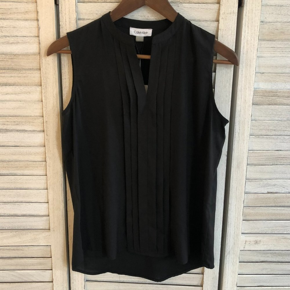 NWT Calvin Klein Black Split Neck Blouse XS